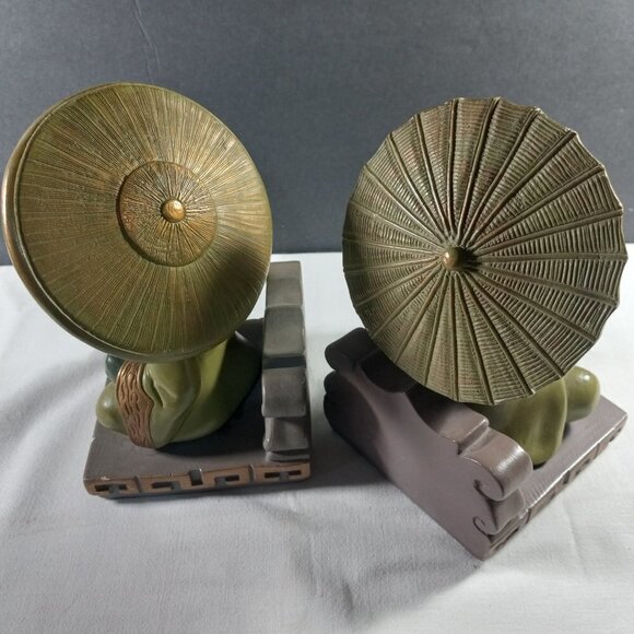 Vintage Bookends 1950s Chalkware Heavy Oriental Motif Felt Bottoms - Picture 12 of 16